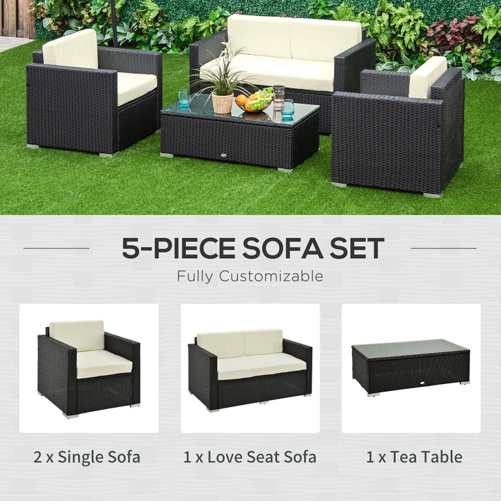 4-Seater Rattan Sofa Set Garden Rattan Furniture Wicker Steel Chair Seat Furniture Patio Rattan Garden Sofa Black