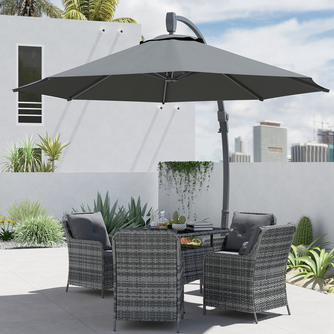 3(m) Garden Cantilever Parasol, Round Overhanging Umbrella with Crank Handle, Cross Base, Aluminium Frame and 360° Rotation, Banana Patio Umbrella for Outdoor Sun Shade, Grey