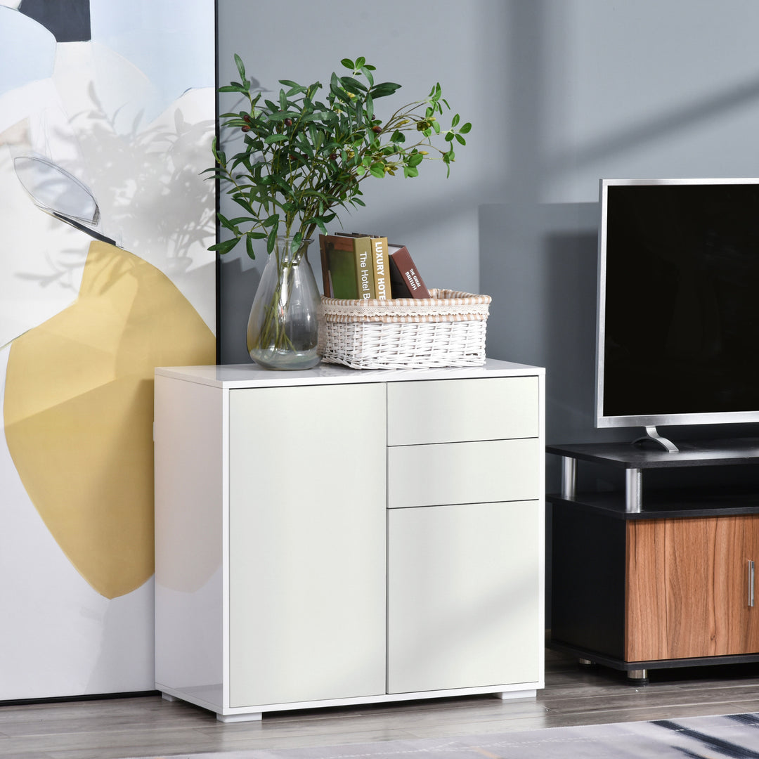 High Gloss Frame Sideboard, Push-Open Design with 2 Drawer for Living Room, Bedroom, 74H x 79W x 36Dcm, White