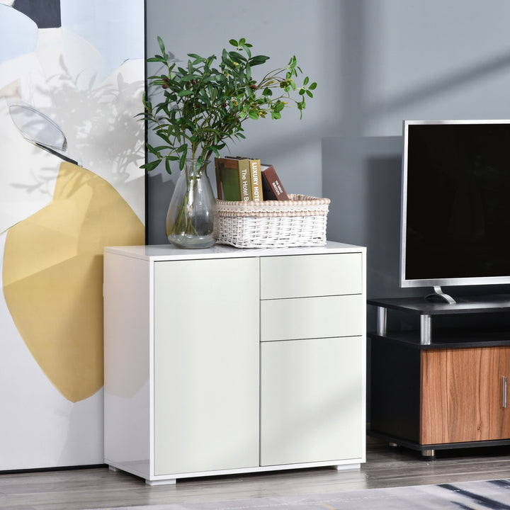 High Gloss Frame Sideboard, Push-Open Design with 2 Drawer for Living Room, Bedroom, 74H x 79W x 36Dcm, White