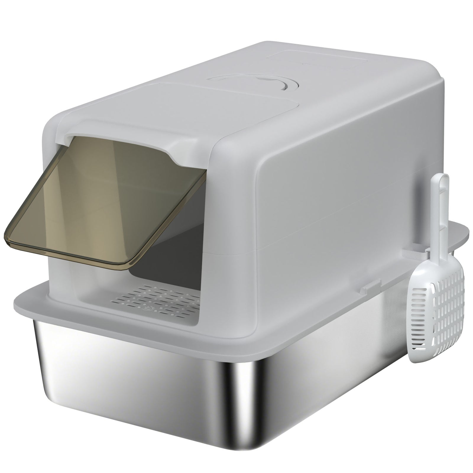 Stainless Steel Cat Litter Box with Removable Lid, Scoop, Filter Bags, for Larger Cats, Grey