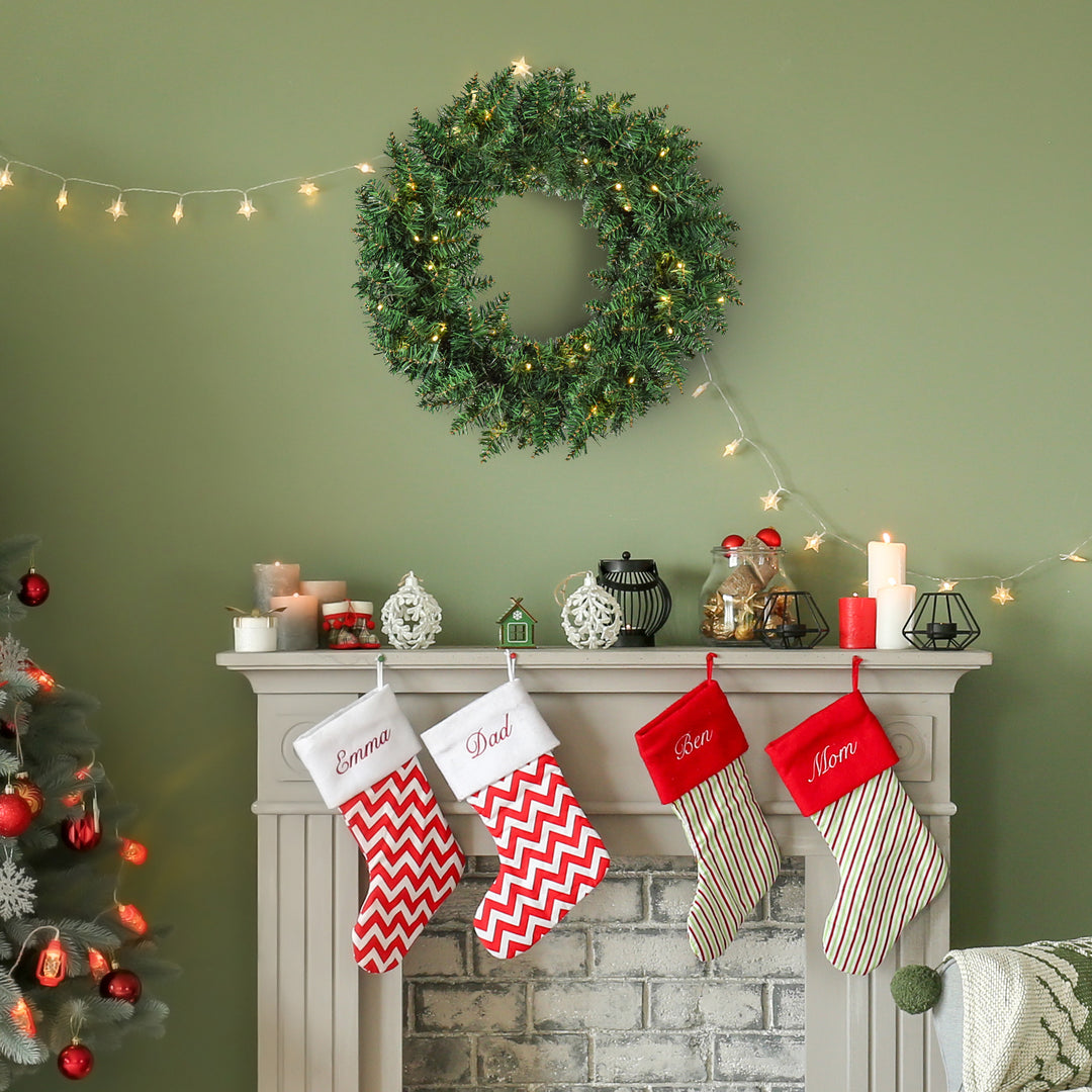 MCL 55CM Pre-lit Christmas Wreath with 50 Warm White LED Ideal Xmas Artificial Door Decoration