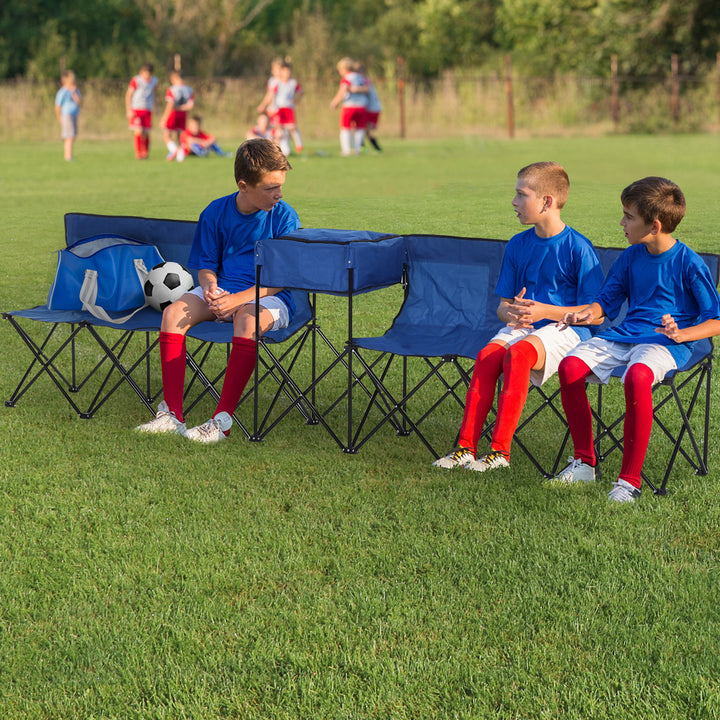 6 Seat Folding Sports Bench Portable Sports Team Bench Spectator Chair with Cooler Bag and Carrying Bag for Outdoor Picnic Camping - Blue