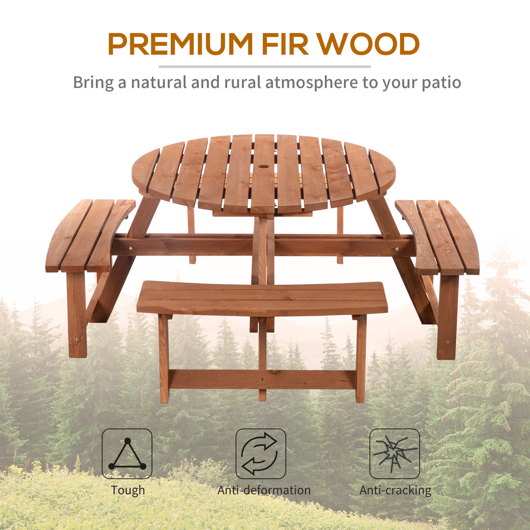 Outsunny 8 Seater Round Wooden Pub Bench Picnic Table Furniture Set for Outdoor Garden or Patio