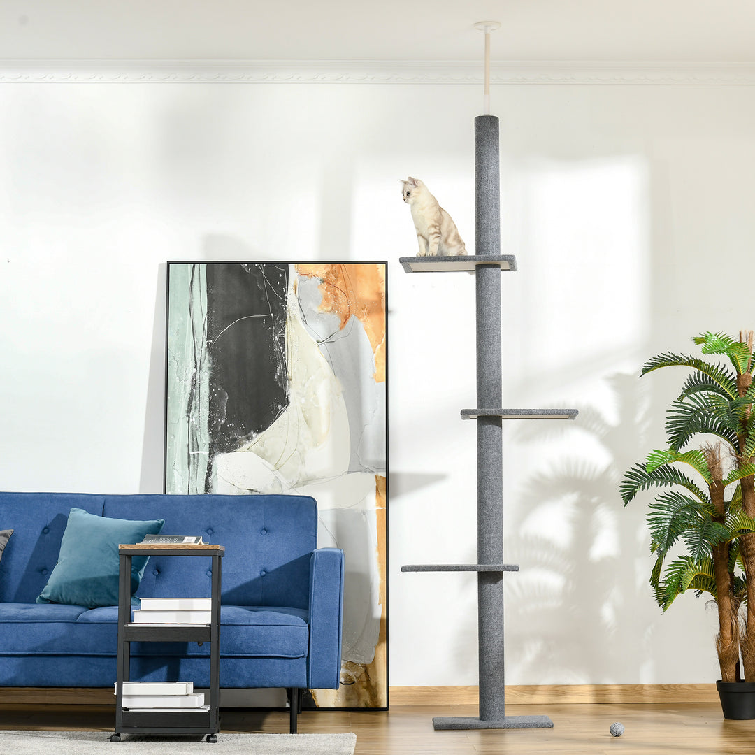 MCL 260cm Floor To Ceiling Cat Tree for Indoor Cats w/ Three Platforms Activity Centre - Grey