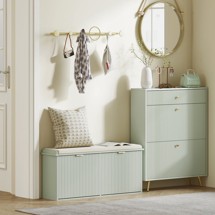 Elegant Ten Shoe Bench, with Top Seat - Green