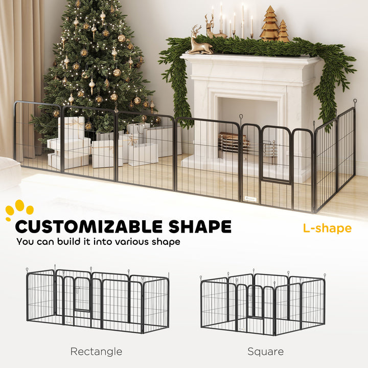 Eight-Panel Dog Playpen with Door, for Large Dogs, Indoors, Outdoors, 60cm Tall, Black