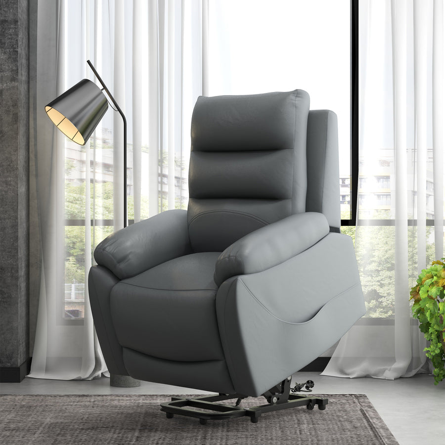 Electric Riser and Recliner for Elderly with 8 Vibration Massage, PU Leather Power Lift Recliner Chair for Living Room with Side Pockets, Footrest, Grey