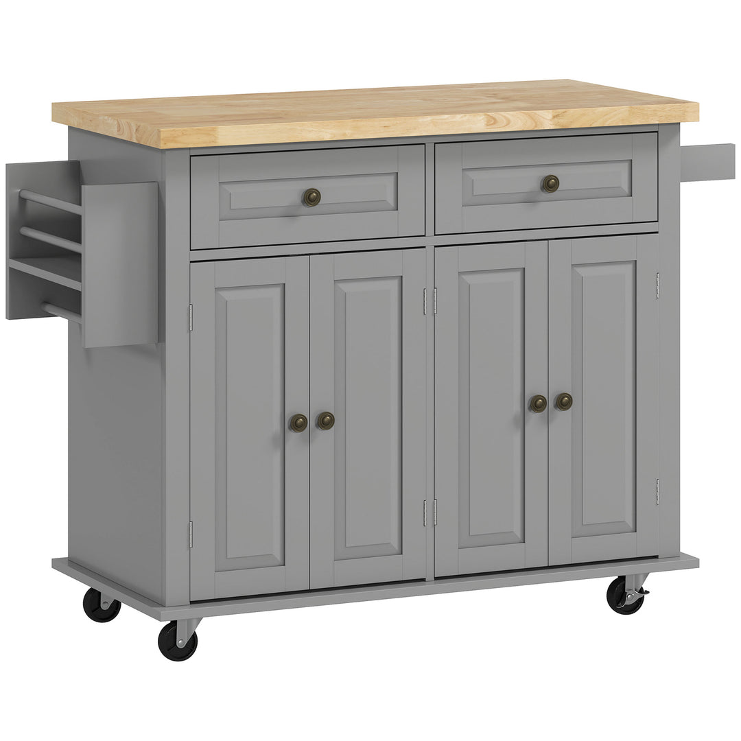 MCL Rolling Kitchen Island Storage Trolley with Rubber Wood Top & Drawers for Dining Room, Grey