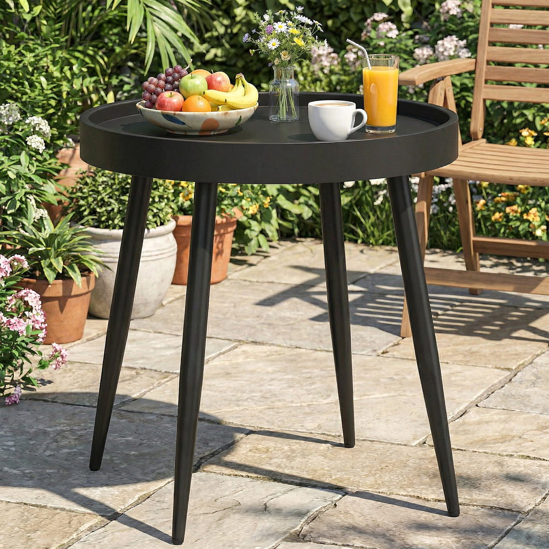 49.5 cm Round Garden Table, Small Outdoor Coffee Side Table with Plast