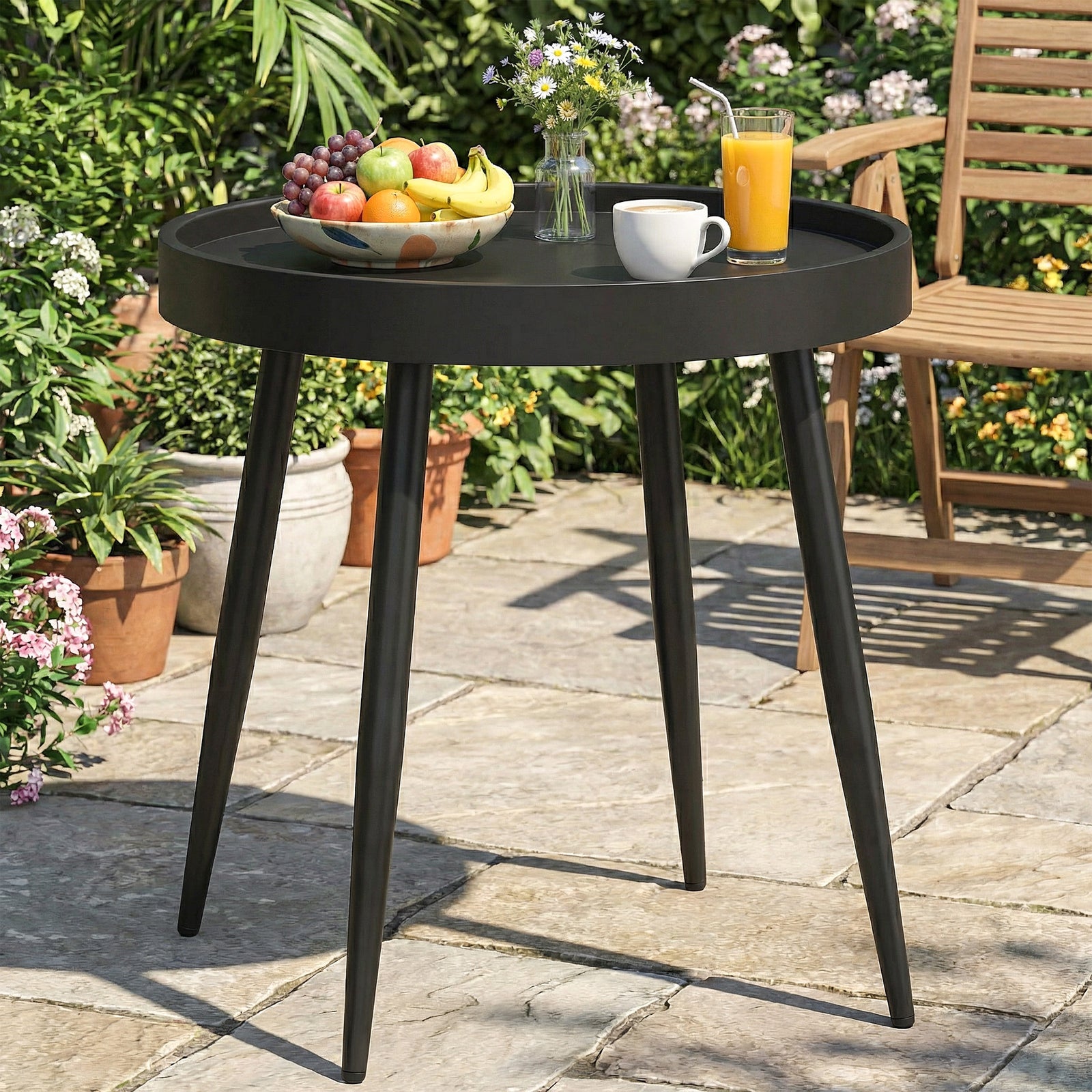 49.5 cm Round Garden Table, Small Outdoor Coffee Side Table with Plast