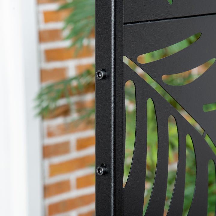 Decorative Privacy Screen with Stand, 6.5FT Freestanding Metal Outdoor Divider, Decorative Privacy Panel with Expansion Screws for Garden Patio Pool Hot Tub, Willow Branch Style, Black