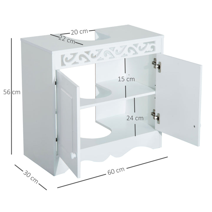 HOMCOM Wooden Under Sink Bathroom Cabinet, 2 Door Storage Cupboard, Space Saving Vanity Units