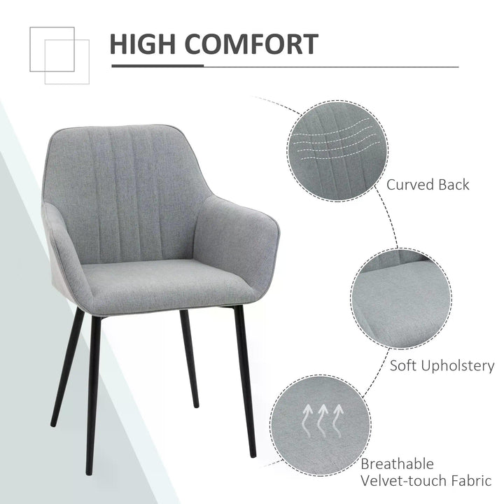 HOMCOM Dining Chairs Upholstered Linen Fabric Accent Chairs with Metal Legs, Set of 2, Light Grey | Aosom UK