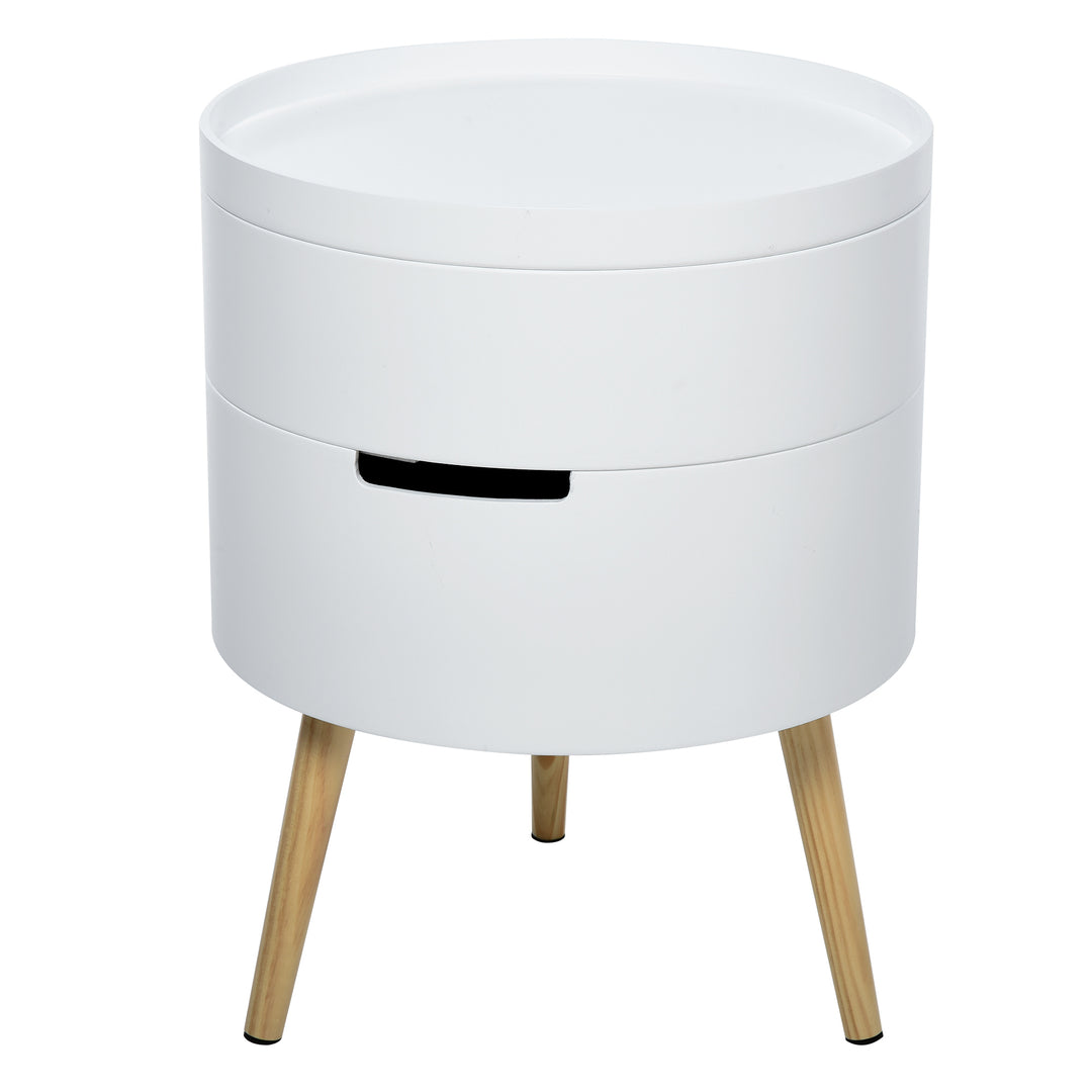 3-Tier Coffee Table, Round End Table with 2 Hidden Compartments and Detachable Tray, Side Table with Storage for Living Room, White