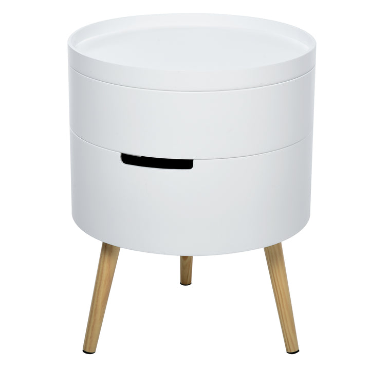 3-Tier Coffee Table, Round End Table with 2 Hidden Compartments and Detachable Tray, Side Table with Storage for Living Room, White