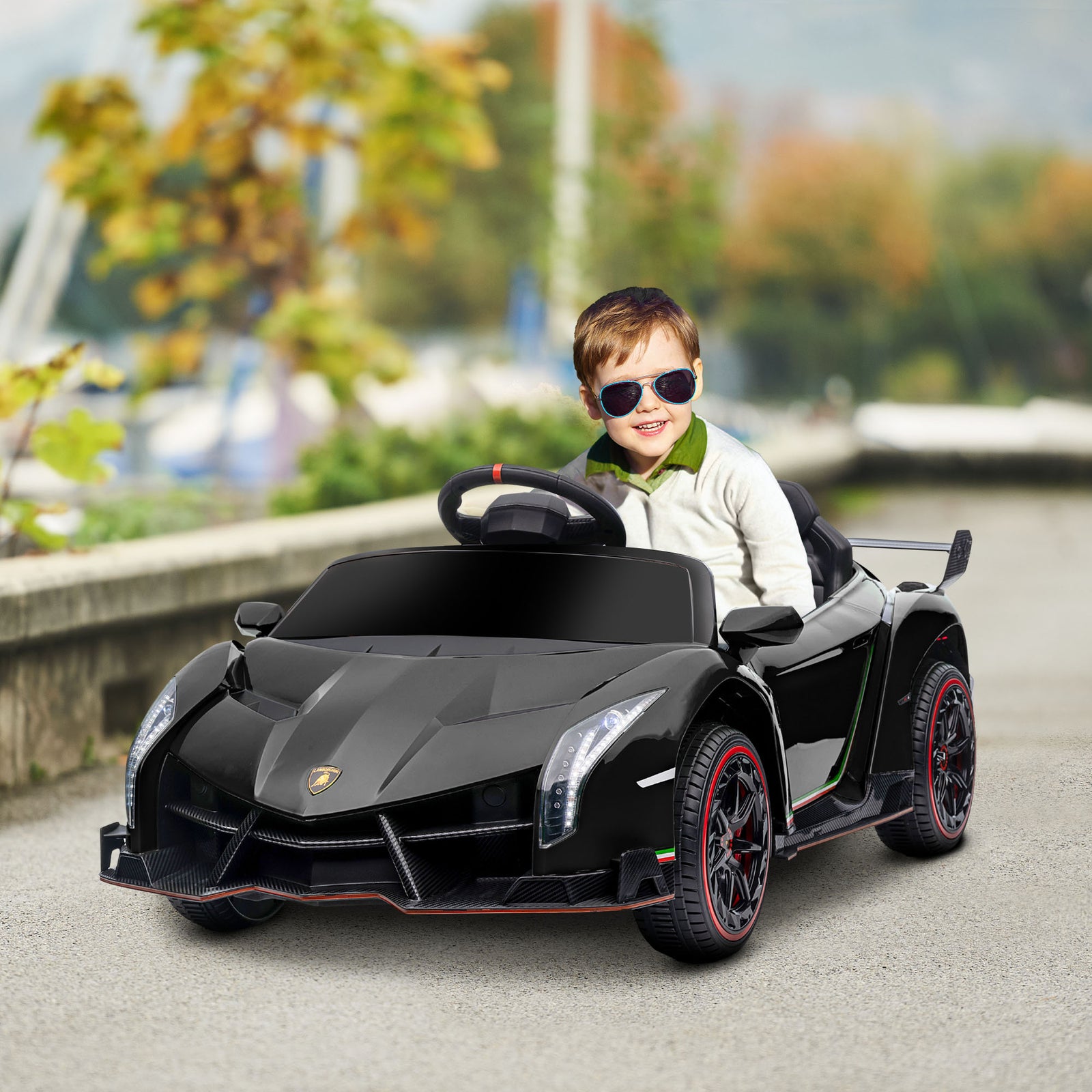 Lamborghini Veneno Licensed Electric Ride-On Car, with Remote, Music, Horn - Black
