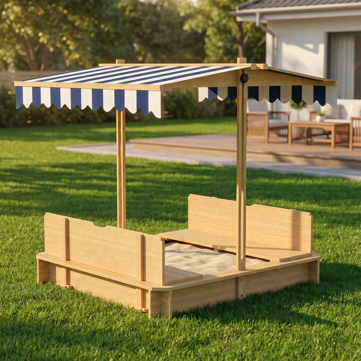 Kids Square Wooden Sandpit, Children Sandbox Outdoor Playset