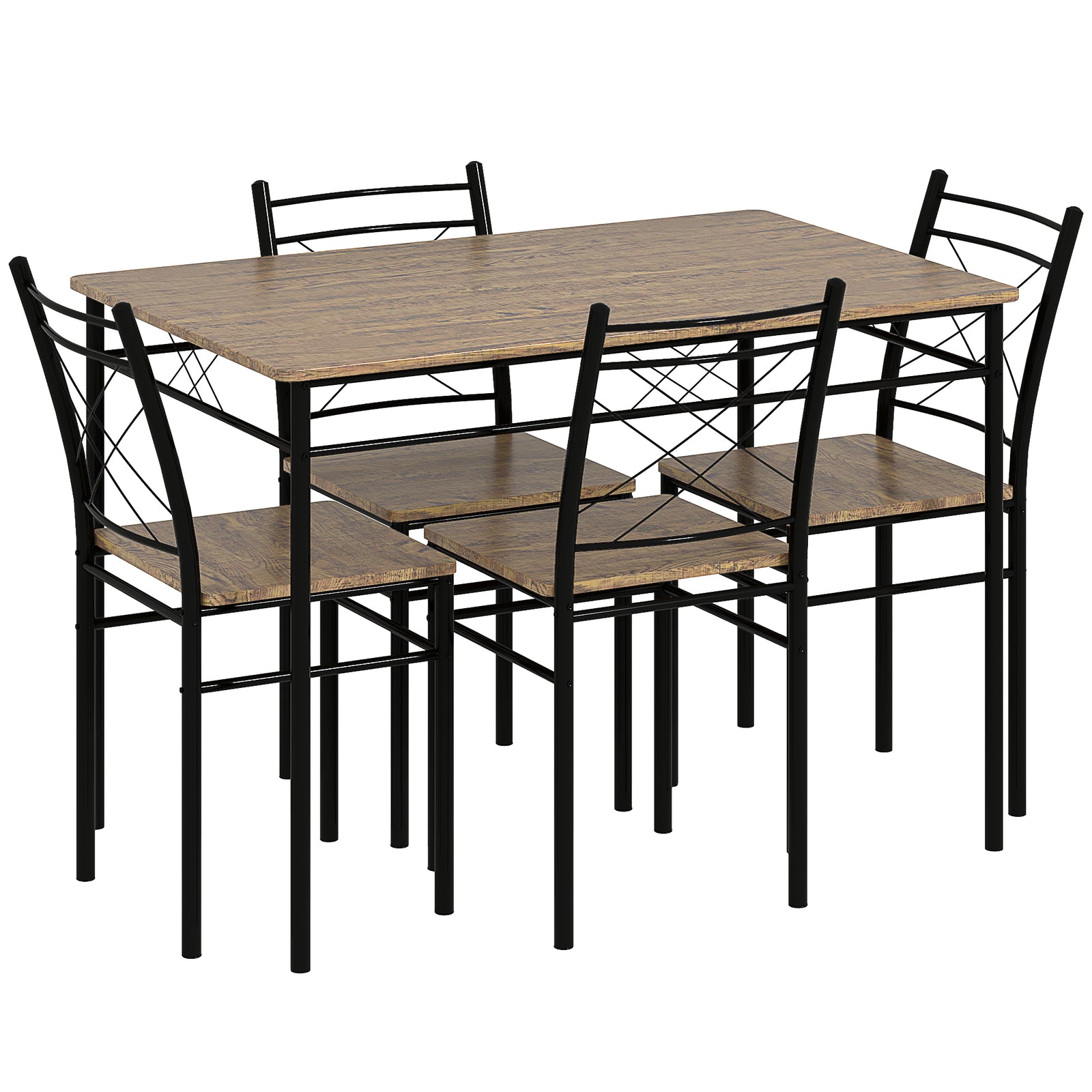Modern Dining Table Set for 4, Space-Saving 5 Pieces Kitchen Table Set with Rectangle Table and Steel Frame, Oak