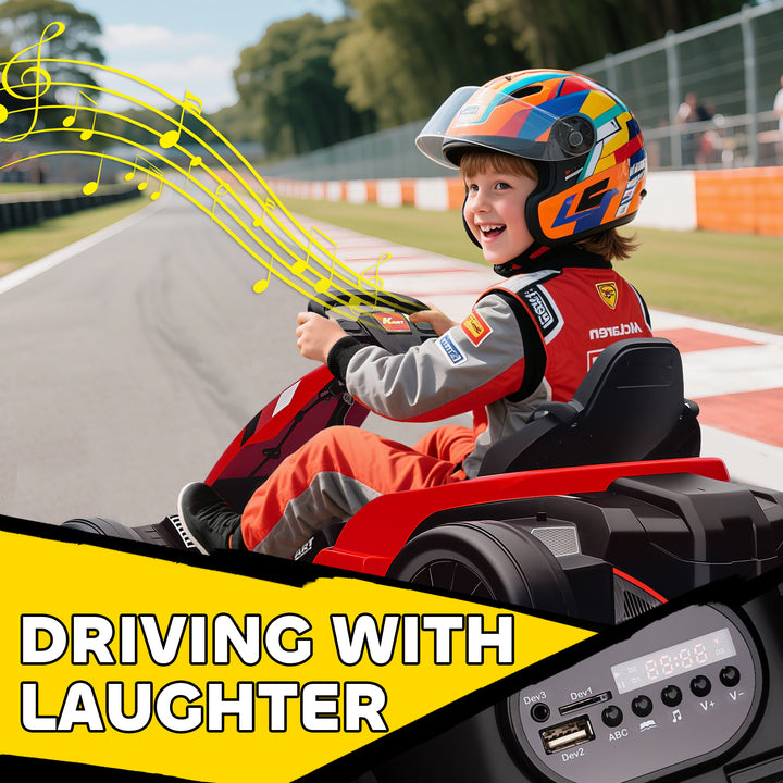 24V Electric Go Kart, Drift Kart with Adjustable Seat, Slow Start, 5-Point Harness, Music, Horn, for 6-12 Years