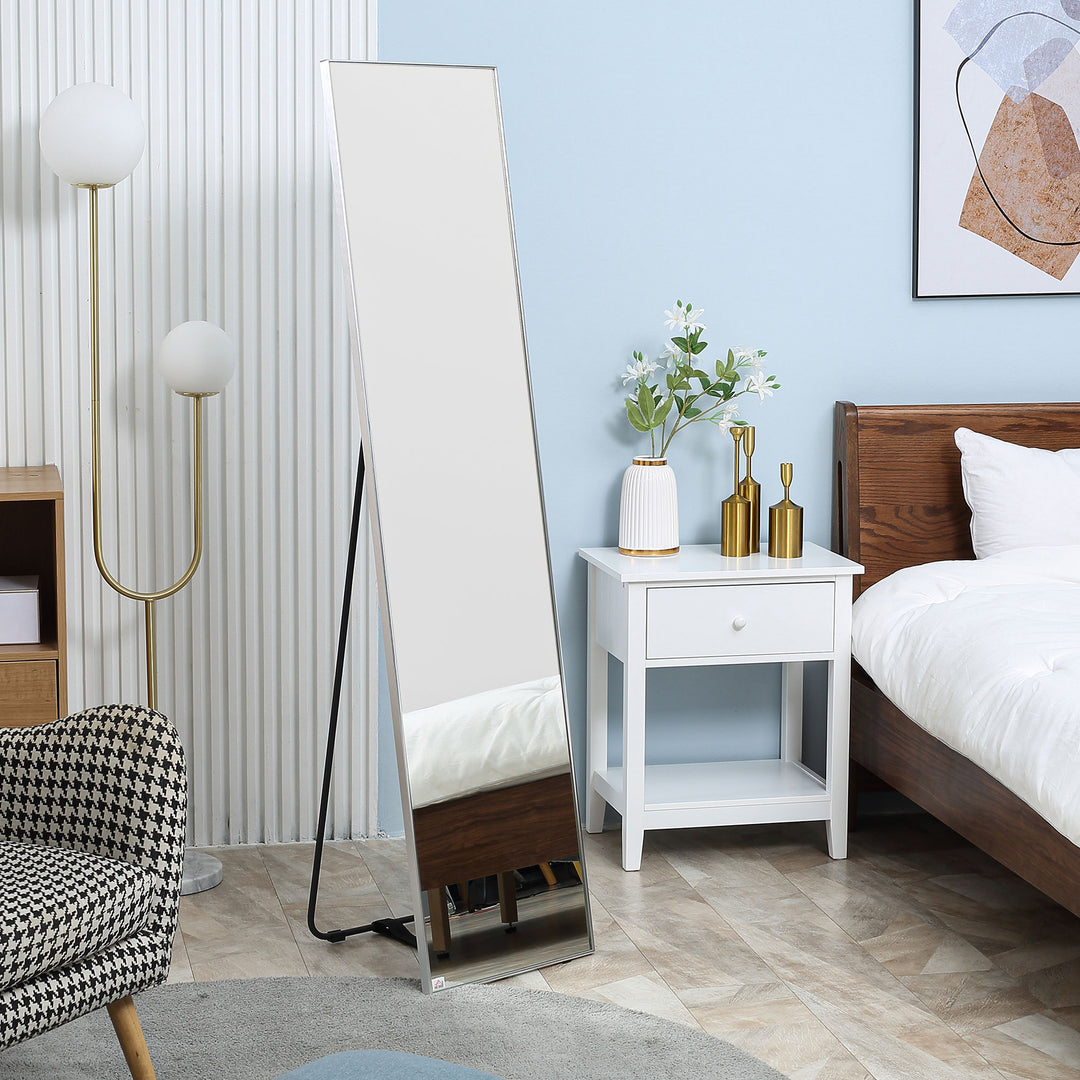 MCL Full Length Mirror Wall-Mounted, 160 x 40 cm Freestanding Rectangle Dressing Mirror for Bedroom, Living Room, Silver Frame