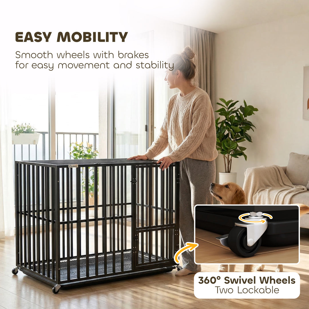 Heavy Duty Dog Crate, Dog Cage with Wheels for Medium Large Breeds, Me