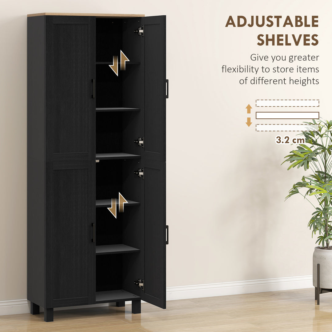 Freestanding Kitchen Cupboard, 4-Door Storage Cabinet with Adjustable Shelves, Modern Kitchen Pantry for Dining Room, 170cm, Black