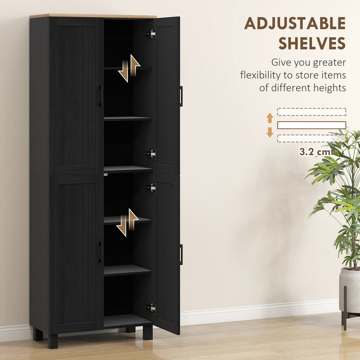 Freestanding Kitchen Cupboard, 4-Door Storage Cabinet with Adjustable Shelves, Modern Kitchen Pantry for Dining Room, 170cm, Black