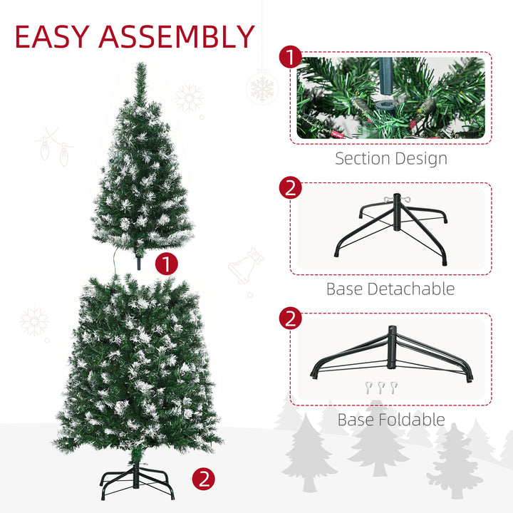 5FT Tall Prelit Pencil Slim Artificial Christmas Tree with Realistic Branches, 250 Colourful LED Lights and 408 Tips, Xmas Decoration, Green