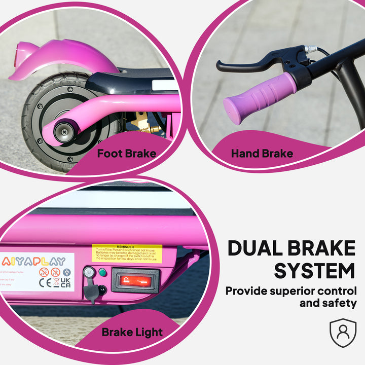 Electric Scooter for Kids Ages 6-14, with Dual Brakes, Flash Wheel and Colourful Light, Kids Electric Scooter E Scooter, Up to 12 KM/H & 10 KM, Purple