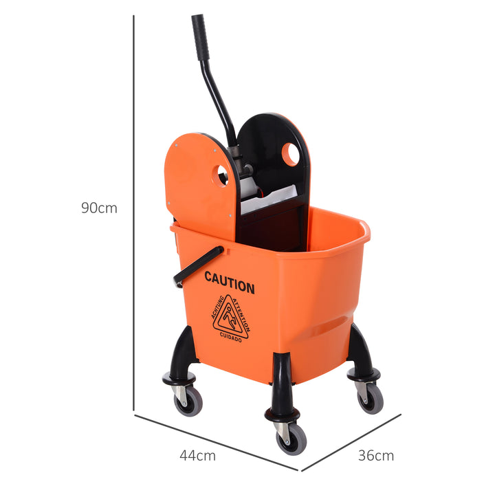 HOMCOM 26L Mop Bucket with Wringer, Mop Bucket on Wheels with Carry Handle, Mop Holder, Plastic Body for Household, Orange | Aosom UK