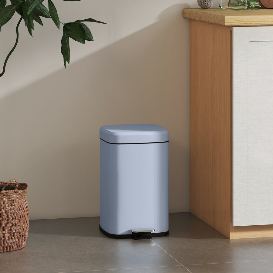 20L Modern Boxy Metal Home Kitchen Bin - Light Blue