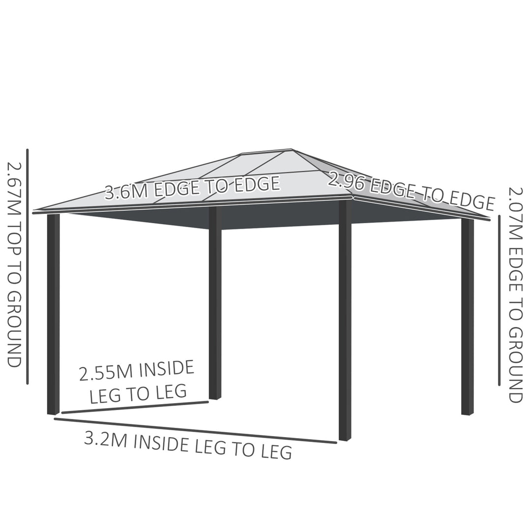 3 x 3.6 m Hardtop Gazebo Canopy, Polycarbonate Roof Garden Pavilion with Aluminium and Steel Frame, Nettings and Sidewalls for Garden, Patio, Khaki