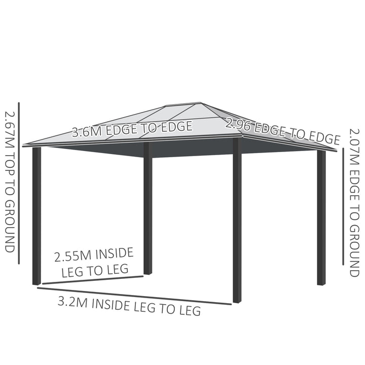 3 x 3.6 m Hardtop Gazebo Canopy, Polycarbonate Roof Garden Pavilion with Aluminium and Steel Frame, Nettings and Sidewalls for Garden, Patio, Khaki