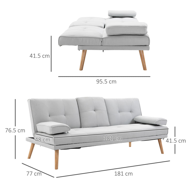Fabric Click Clack Sofa Bed with 2 Cup Holders, Convertible Futon Settee, Futon Recliner Lounge for Living Room, Spare Room, Bedroom, Grey