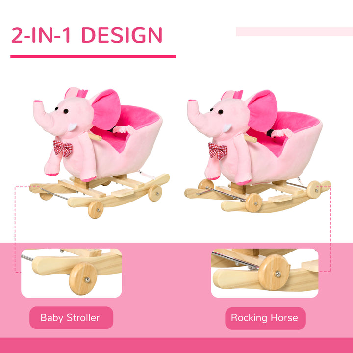 MCL 2 In 1 Plush Baby Ride on Rocking Horse Elephant Rocker with Wheels Wooden Toy for Kids 32 Songs for 18+ Months (Pink)