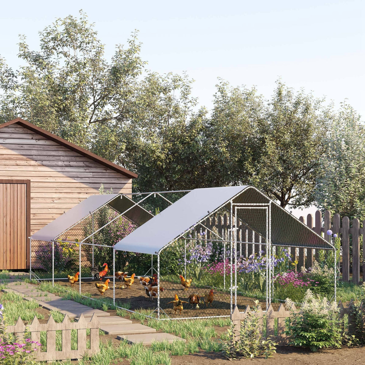 Chicken Run Galvanised Walk-in Chicken Coop Hen Poultry House Cage Rab