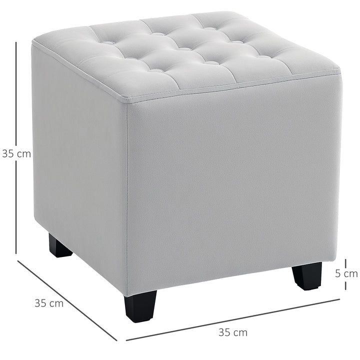 Velvet-Feel Square Ottoman - Light Grey