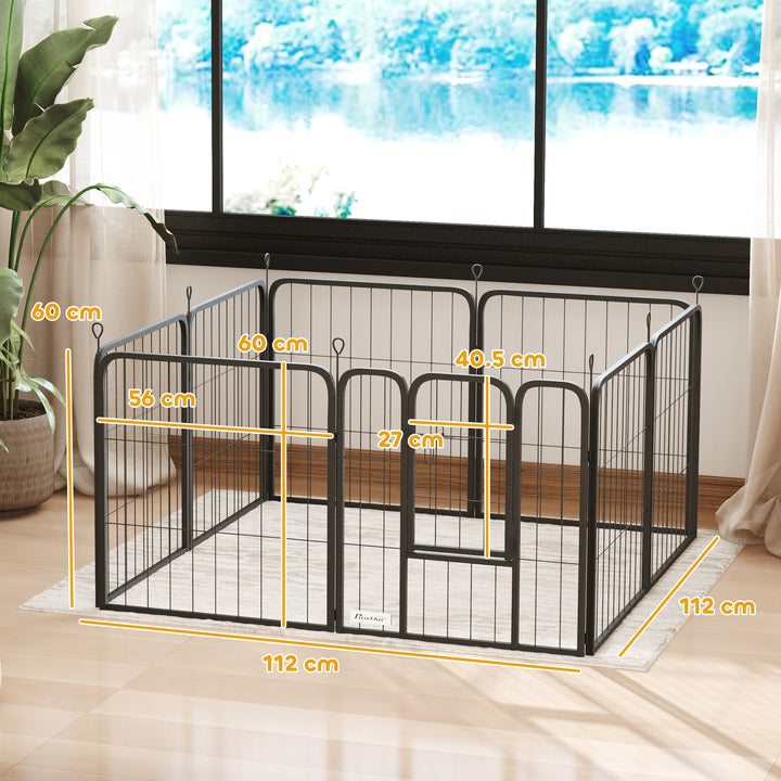 Eight-Panel Dog Playpen with Door, for Large Dogs, Indoors, Outdoors, 60cm Tall, Black