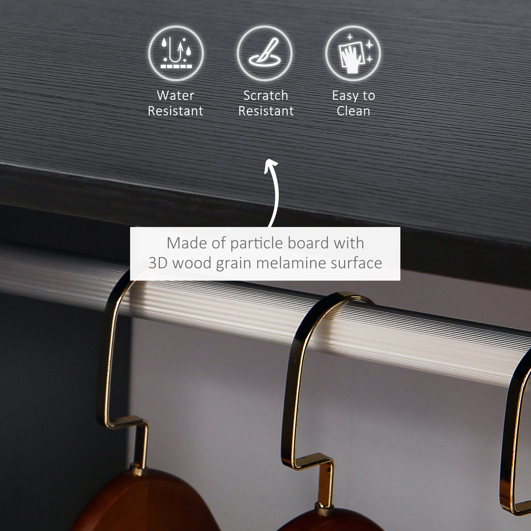 MCL Open Wardrobe on Wheels, Bedroom Wardrobe with Clothes Hanging Rail, 2 Storage Shelves, Mobile Garment Rack for Cloakroom, Hallway, Black