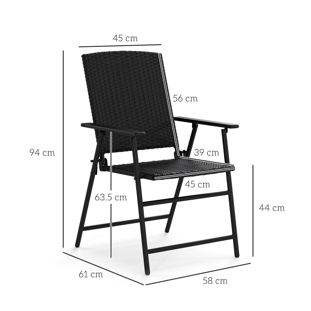 Set of Four Folding Rattan Seat Chairs - Black