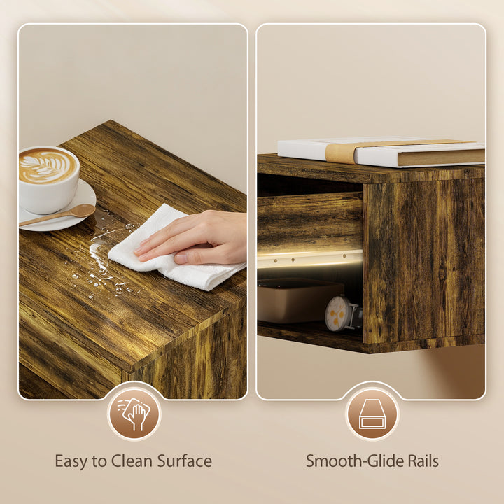 Set of Two Floating Bedside Tables - Rustic Brown
