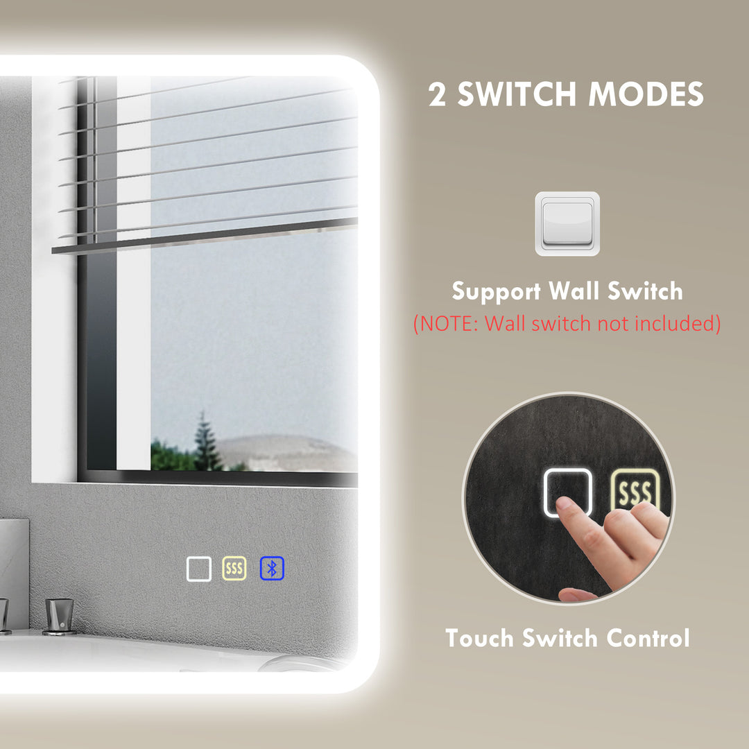 80 x 60cm LED Bathroom Mirror, with Bluetooth - Silver Tone