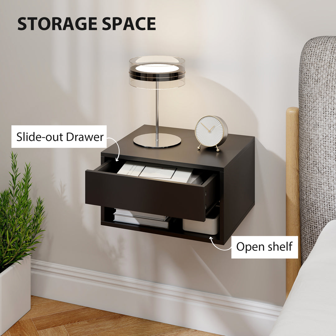 Floating Bedside Tables Set of 2, Wall Mounted Nightstand, Black