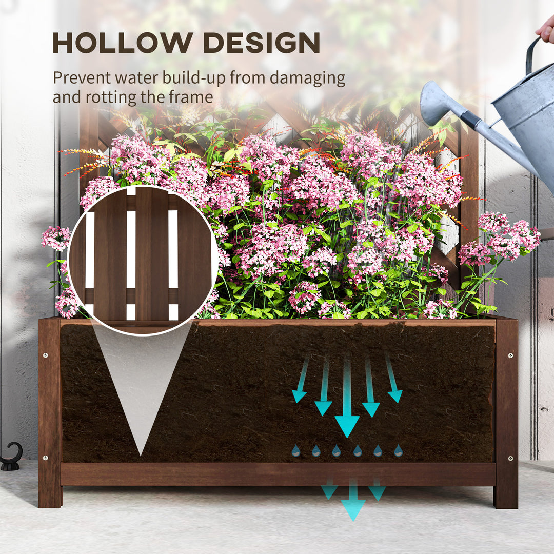 53L Garden Wooden Planter Box with Trellis Free Standing Flower Raised Bed with Lattice for Climbing Plants, 76cm x 36cm x 170cm, Dark Brown