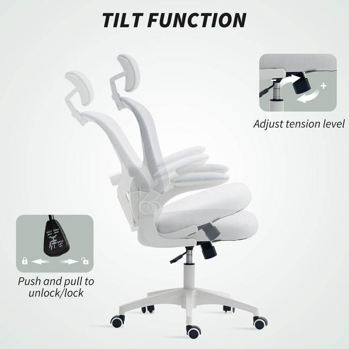 Multi-Adjustable Office Chair, with Lumbar Support, Headrest and Mesh Back - White
