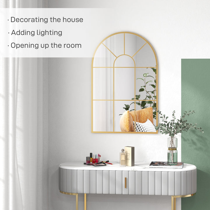 Modern Arched Wall Mirror, 91 x 60 cm Window Mirrors for Living Room, Bedroom, Gold Tone