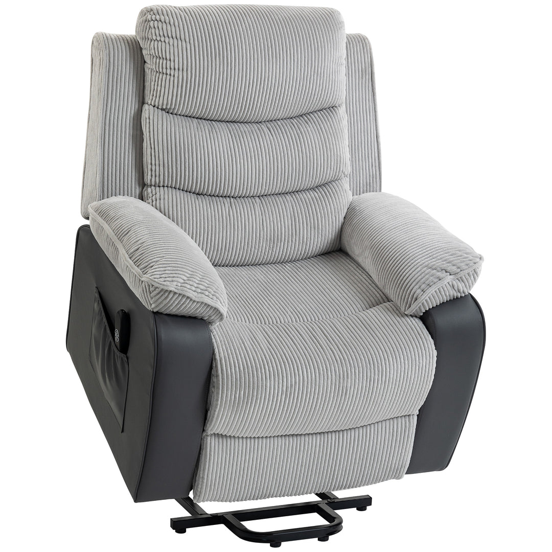 Overstuffed Corduroy Electric Lift Recliner Chair - Light Grey