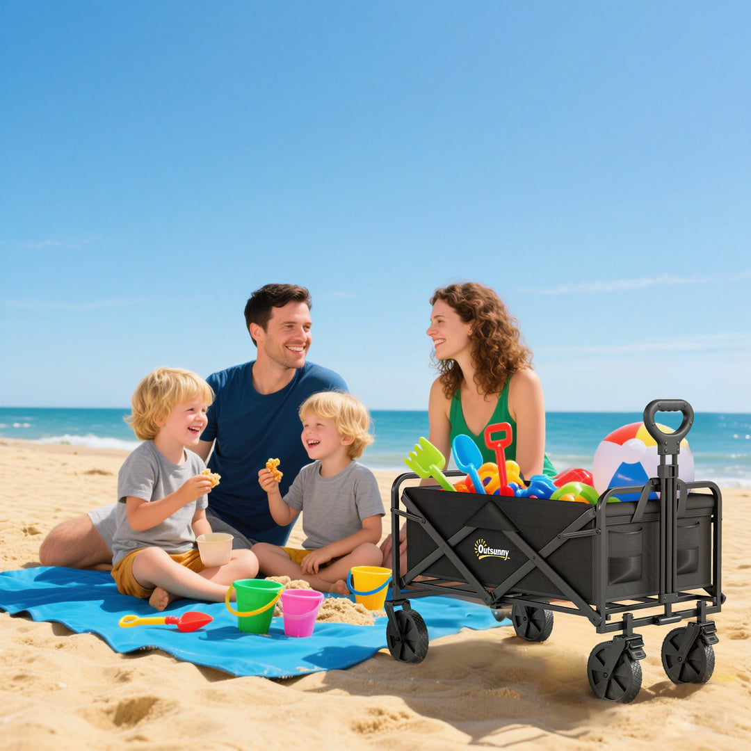 Folding Steel Frame Garden Storage Cart, with Wheels and Handle - Black