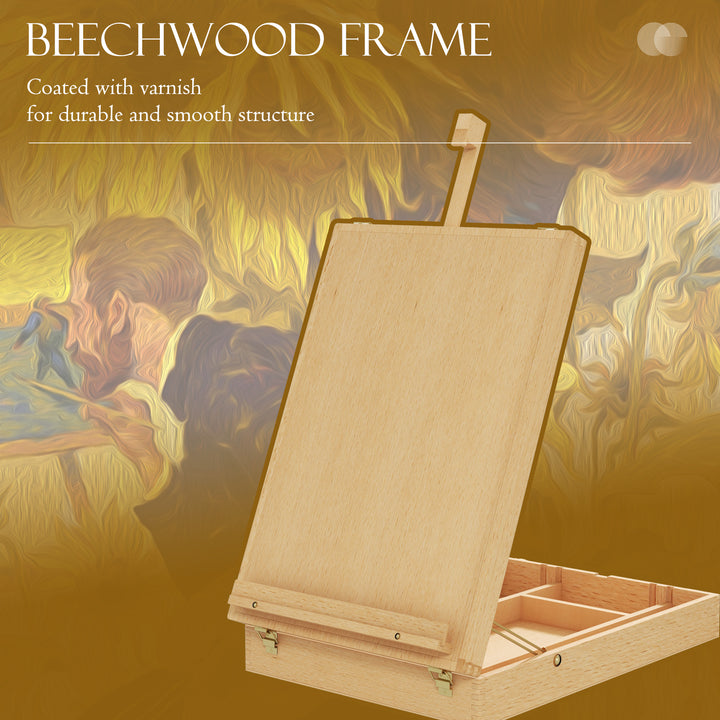 Wooden Table Easel Box Hold Canvas up to 61cm, Adjustable Beechwood Storage Table Box Easel, Portable Folding Artist Drawing & Sketching Board for Adults, Beginners, Artists Painting